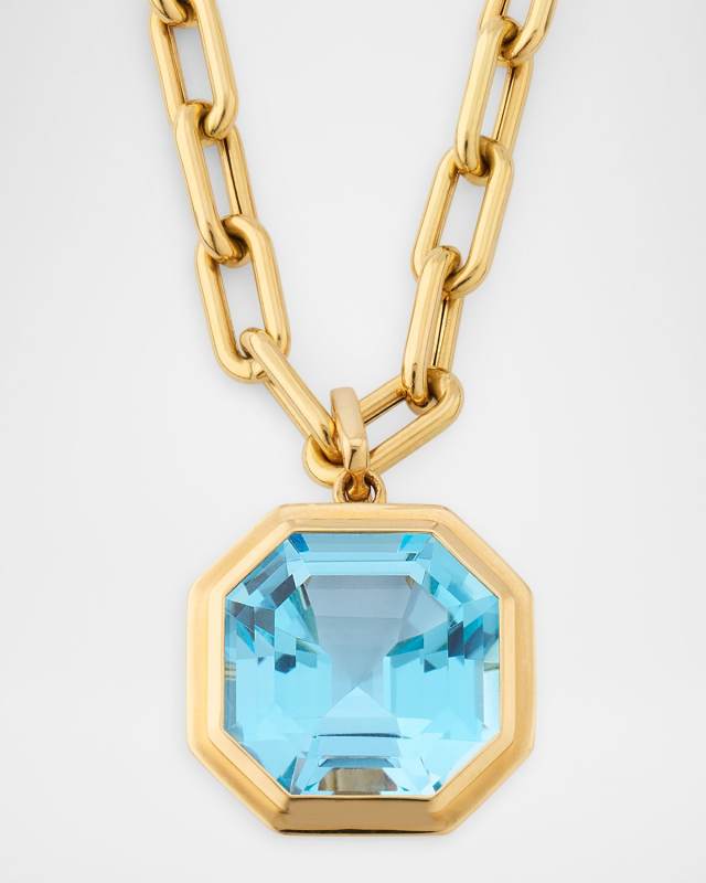 Manhattan 18K Yellow Gold Asscher Cut Blue Topaz Pendent Necklace